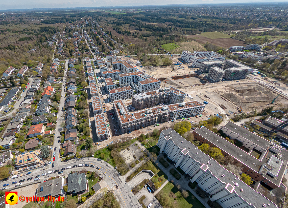 21.04.2023 - Luftbilder von der Baustelle Alexisquartier und Pandion Verde in Neuperlach